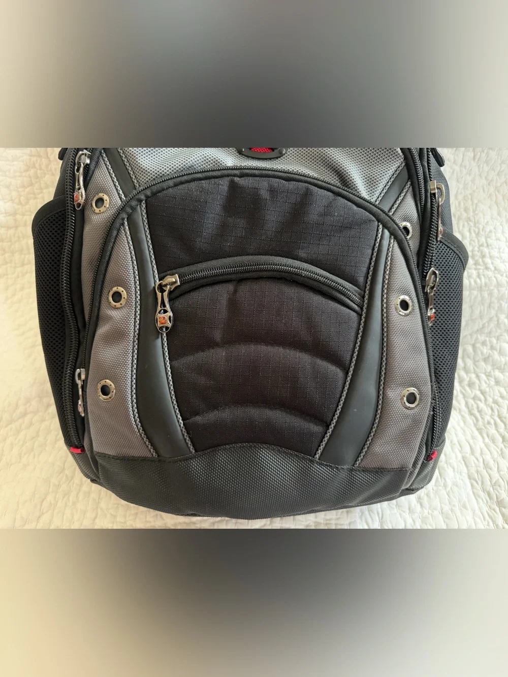 SwissGear Black and Gray Backpack with Red Logo Accent